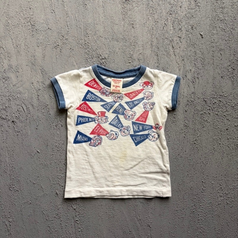 Denim Dungaree Ringer T Shirt XXS 90CM White Japan Baby Tee